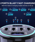 Top view of Straight Fire 300W Usb C Car Charger With Six Ports Smart Pd 3 1 Fast Charging Adapter showing power output specifications.