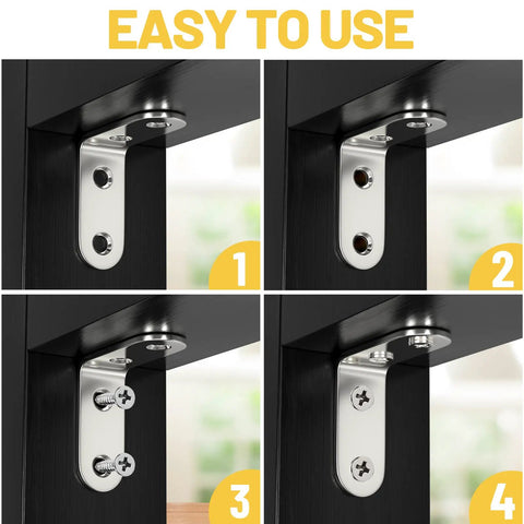 Step-by-step installation of Stainless Steel L Bracket Set For Shelves 16 Pieces With 64 Screws 40mm By 40mm 90 Degree Right Angle Corner Braces