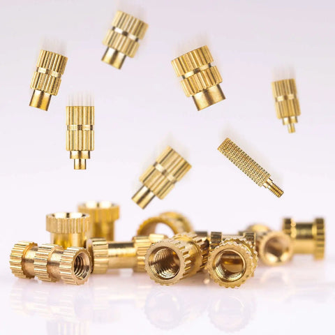 Brass knurled nuts from DIY Ready Heated Insert Kit With 1 Hot Iron Rod And 7 Tip Inserts Including M2 M2.5 M3 M4 M5 M6 M8