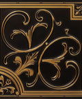 Antique Gold Lilies And Swirls PVC Ceiling Tile 2x2 Ft Lay-In Or Glue-Up, ornate design detail, black background, gold accents