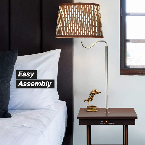 Madison Side Table With Built In Lamp, Wireless Charging Pad And USB Port, Bedside Reading Lamp, Nightstand Lamp For Bedroom, Living Room Or Office, Slim 18 Inch Square End Table