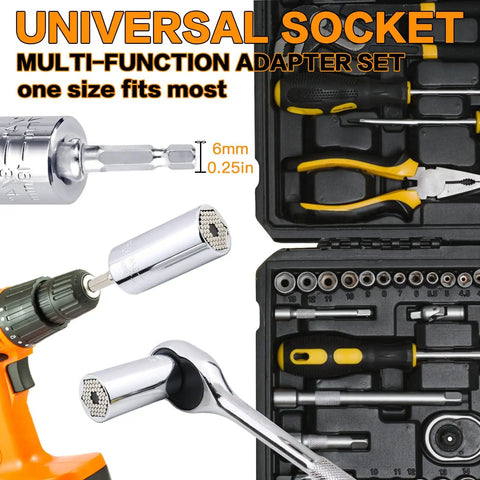Self Adjusting Universal Socket Tool Set With Power Drill Adapter 7 To 19 mm Grip Socket Kit For Quick Fixes Handy DIY Gear