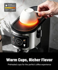 Professional Espresso Machine With Rapid Milk Frother And Pro Steam Wand For Silky Lattes And Bold Cappuccinos with heated cup surface.