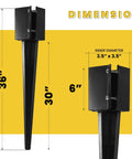Heavy Duty 36 Inch Fence Post Ground Spike 4x4 To 3.5x3.5 Wood Posts Black Powder Coated No Dig Easy Install Mailbox Post Anchor dimensions
