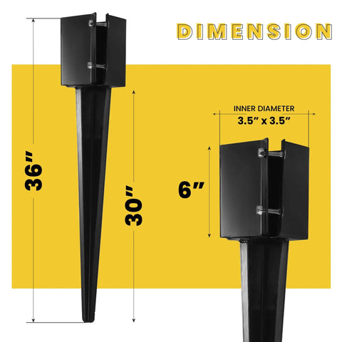 Heavy Duty 36 Inch Fence Post Ground Spike 4x4 To 3.5x3.5 Wood Posts Black Powder Coated No Dig Easy Install Mailbox Post Anchor dimensions