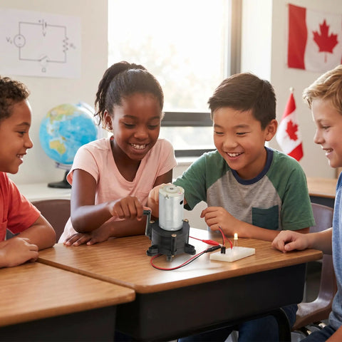 Children using Grab And Go Portable Hand Crank Generator For Emergency Power 5V To 24V 20W Dynamo in classroom setting