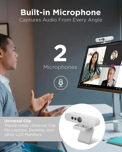 Top Tier 1080p Webcam For PCs Packing Hella Crisp FHD Video with dual microphones and universal clip for laptops and monitors.