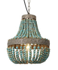 Wood Bead Chandelier Pendant Lights In Gray Blue Finish, Retro Vintage Rustic Kitchen Ceiling Lamp, Adjustable Chain, Heat Resistant Beads