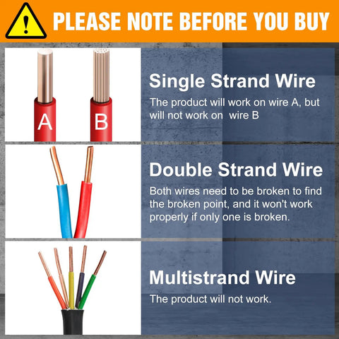 Diagram showing wire compatibility for Underground Wire Locator With Earphone For Buried Cables And Breakage Detection Cable Detector