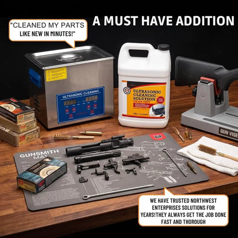 Heavy Duty Ultrasonic Gun Cleaner Solution Concentrate for Metal Firearms Carbon Removal and Tool Degreasing One Gallon.