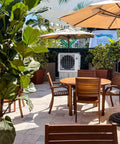 Slash The Sweltering Heat With This Heavy Duty Evaporative Swamp Cooler Featuring A 32 Gallon Tank Variable Speeds And A Massive 4500 Cfm To Keep Your 1200 Square Feet Patio Barn Or Restaurant Cool in outdoor setting.