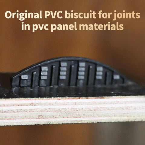 Plastic Biscuit Joiner Plates Set For Woodworking DIY Projects Self Clamping And Gripping Tool close-up in wooden groove