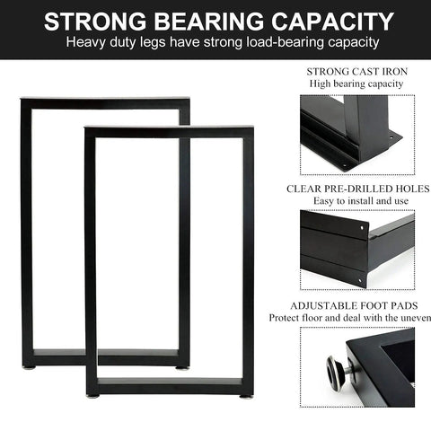 Heavy Duty Metal Table Legs 16 Inch High 11 Inch Wide Black Rectangle Set Of Two For Coffee Tables Desks Benches And Side Tables Built To Last Tough As Nails Industrial Rustic Modern Vibe, showing design features.