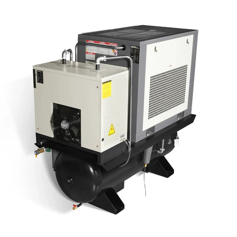 Beefy 20HP Rotary Screw Air Compressor With Dryer And 105 Gallon ASME Tank, 78 CFM At 116 PSI, 230V 3-Phase, side view