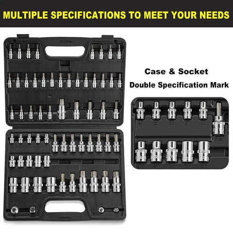 64 Piece External Torx Socket Set With 1/4 3/8 1/2 Inch Drive displayed in case