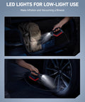 4 In 1 Portable Car Vacuum And Tire Inflator With Led Light And Digital Dual Displays in use at night.