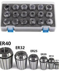 Precision ER11 To ER40 Collet Chuck Tool Holder Set With Tolerance As Low as Point Zero Zero Five mm, includes various sizes in a case.