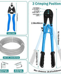 1/8 Inch Stainless Steel Wire Rope Kit With 164 Foot Heavy Duty Cable And Complete Crimping Tool Set featuring cable cutter and aluminum sleeves.