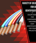Multicolor wires from 14 Gauge Wire Combo Six Pack With 600 Feet Total In 100 Foot Rolls, color-coded for easy identification.