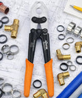 PEX Crimping Tool Kit For One Half And Three Quarter Inch PEX B Pipe With Copper Crimp Rings Tubing Cutter Go No Go Gauge Forged Steel ASTM F1807 Compliant