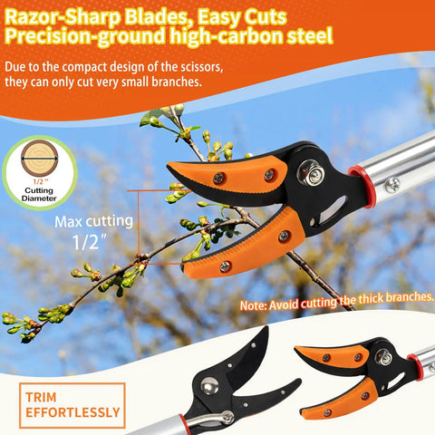 Long Reach Tree Pruner And Trimmer For High Branches And Fruit Picking 3.5 Foot Aluminum Extension Shears cutting small branches