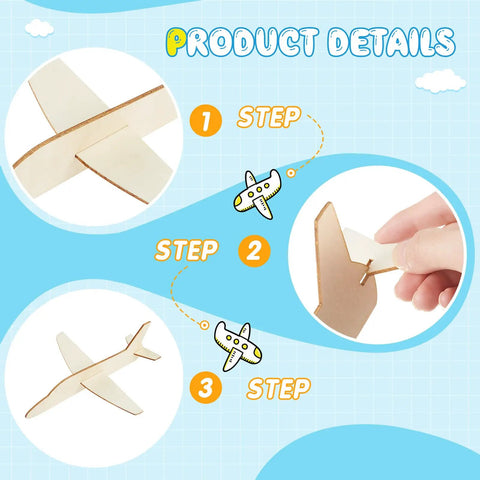 8 Pack Wooden Airplane Kits With Balsa Wood Model Planes For DIY Paint Craft Projects, assembly instructions in 3 steps