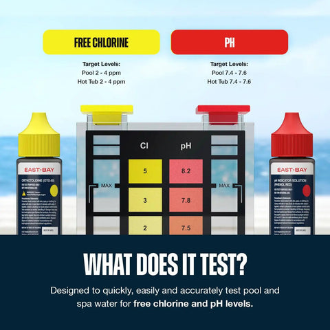 Image showing test kit with bottles for free chlorine and pH levels, ideal for backyard pool and spa water testing.