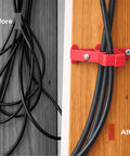 Get These 200 Pack Multi Cable Staples With Steel Nails To Secure Your Electrical Wire Stackers Fast Without Drilling And Lock Clips Keep Cables From Slipping So Your Setup Looks Clean And Super Stable. Image shows before and after cable management.