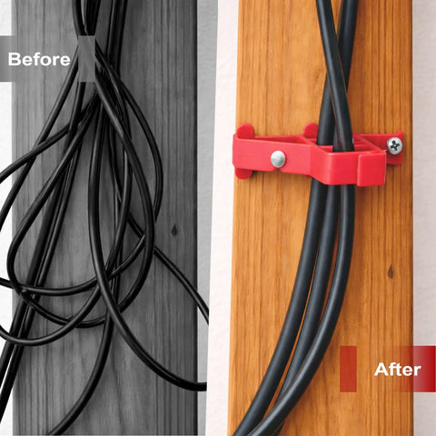 Get These 200 Pack Multi Cable Staples With Steel Nails To Secure Your Electrical Wire Stackers Fast Without Drilling And Lock Clips Keep Cables From Slipping So Your Setup Looks Clean And Super Stable. Image shows before and after cable management.