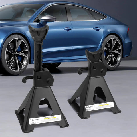 Beefy Heavy Duty 3 Ton Steel Jack Stands Adjustable Lift Stands Pair With Sawtooth Ratchet Bar And Double Lock Stable Pyramid Base Black Car Lifting Stands For Safe Vehicle Support In The Garage