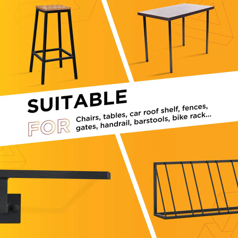 2 Inch Square Tube End Caps For Black Metal Tubing, image of chairs, tables, barstools, bike rack, suitable furniture insert