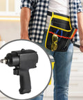 Compact Mini Pneumatic Impact Wrench Featuring Aluminum Alloy Chassis And Ergonomic Non Slip Handle in a tool belt.
