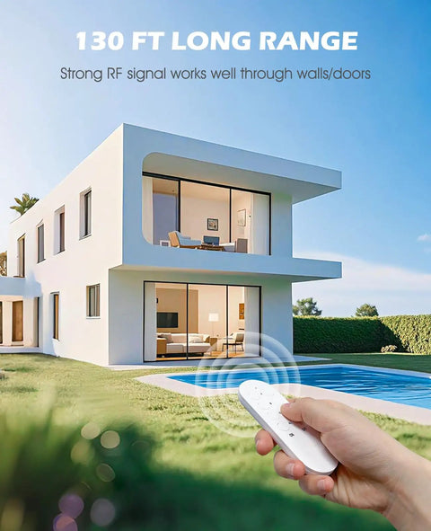 Person using Wireless Remote Control Outlet for Christmas Lights, Mini Remote Light Switch 10A 1200W outside modern house