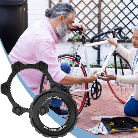 Center Lock Adapter For Bikes Lightweight Aluminum Disc Brake Rotor Upgrade Ride Ready Rotor, cyclists working on bike