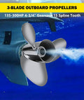 Stainless Steel Outboard Boat Propeller 14.25 Inch Diameter 21 Pitch 3 Blade Right Hand Rotation Fits Mercury Mercruiser Sterndrive 135 to 300HP Hub Kit Included Back Up Spare installed underwater