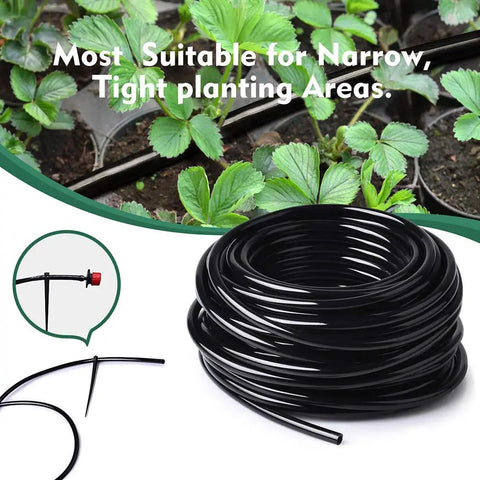Bundle of Two Hundred Feet One Quarter Inch Drip Irrigation Tubing for gardens, compatible with barbed tee fittings.
