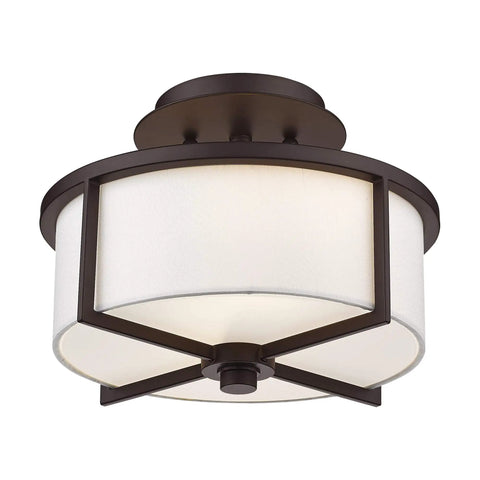 Transitional Two Light Ceiling Mount Light Fixture in Bronze Dark Finish From Wesley Collection showcasing steel and fabric design.