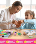 Mother and daughter using Beads For Crafts 1500 Beads Bead Kit With 30 Design Patterns for creative DIY keychains.