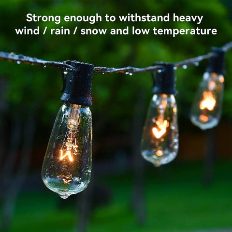 Outdoor String Lights 100 Ft Weatherproof Hanging Lights With 55 Vintage Edison Bulbs 2700K Warm Amber Glow for Patio