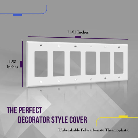 Six-Gang Decorator Wall Plate For Light Switch And Receptacle White 4.50 By 11.81 Inches Polycarbonate Thermoplastic Construction Model 8836-W Built Tough Heat And Fade Resistant UL94 V2 Rated Easy Install