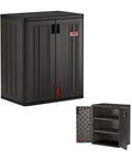 Heavy-Duty Resin Outdoor Storage Cabinet For Garage And Shed, 30 In W By 20.25 In D By 36 In H, Dark Grey Base With Lockable Doors
