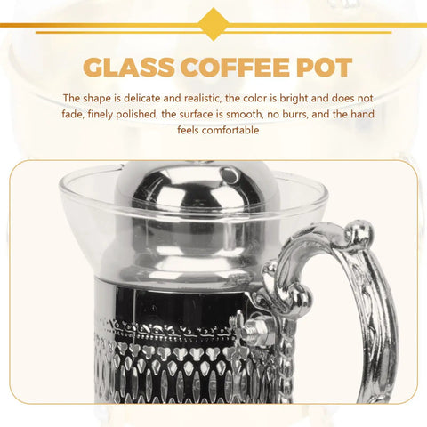 Heated Turkish Coffee Pot With Glass Pitcher And Lid, Luxury European Style Teapot Kettle, Zinc Alloy Construction, 37x18cm Silver