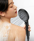 Person using 7 Setting Handheld Shower Head With On Off Pause Switch For No Fuss Water Control High Pressure 4.8 Inch Shower Head.