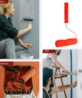 Heavy Duty Textured Rubber Paint Roller For Decorative Accent Walls DIY Hella Smooth Embossing Designs With Comfortable Grip Handle, red roller in use on wall.