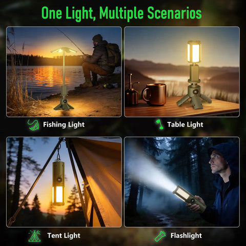 Rechargeable Camping Lantern With Telescopic Stand And USB Power Bank, 14000mAh Battery, fishing, table, tent, flashlight use
