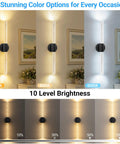 Black Battery Operated Wall Sconces Set of 2 Peel and Stick on, 20.9" showcasing 3 color temperatures, 10 brightness levels.