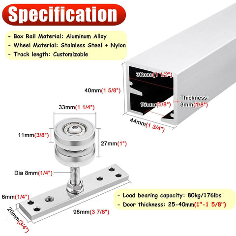 Specification details for Bi-Folding Barn Door Hardware Sliding Track Kit For Double Wood Doors Beefy Heavy Duty Steel Rail