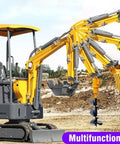 Fast Swap Quick Hitch For Mini Excavators And Backhoes, Fits 1 To 1.5 Ton Machines, multiple attachments on display at construction site