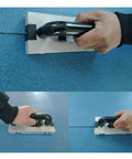 U Type Blade Wheeled Vinyl Groover for floor grooving and slotting, shown creating precise slots on blue PVC flooring.