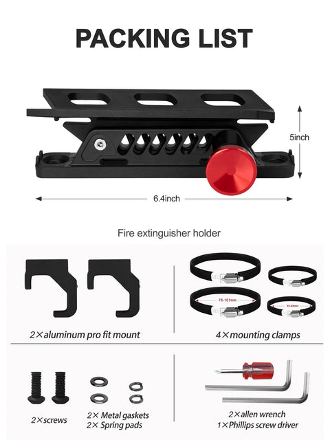 Packing list for Polaris Ranger Fire Extinguisher Mount With Quick Release Holder And Aluminum Bracket Pro Fit Cage